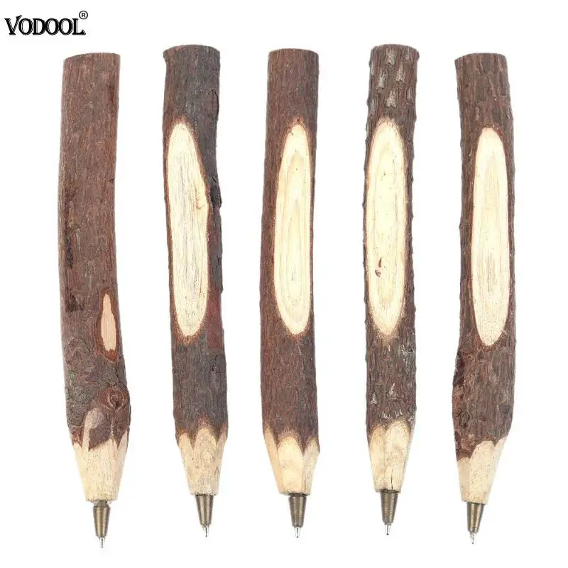 Ballpoint pen VODOOL 5 шт. Ретро винтажный деревянный филиал шариковый карандаш набор деревянная экологическая кора шариковая ручка офисные школьные канцелярские принадлежности - Цвет: Ballpoint pen