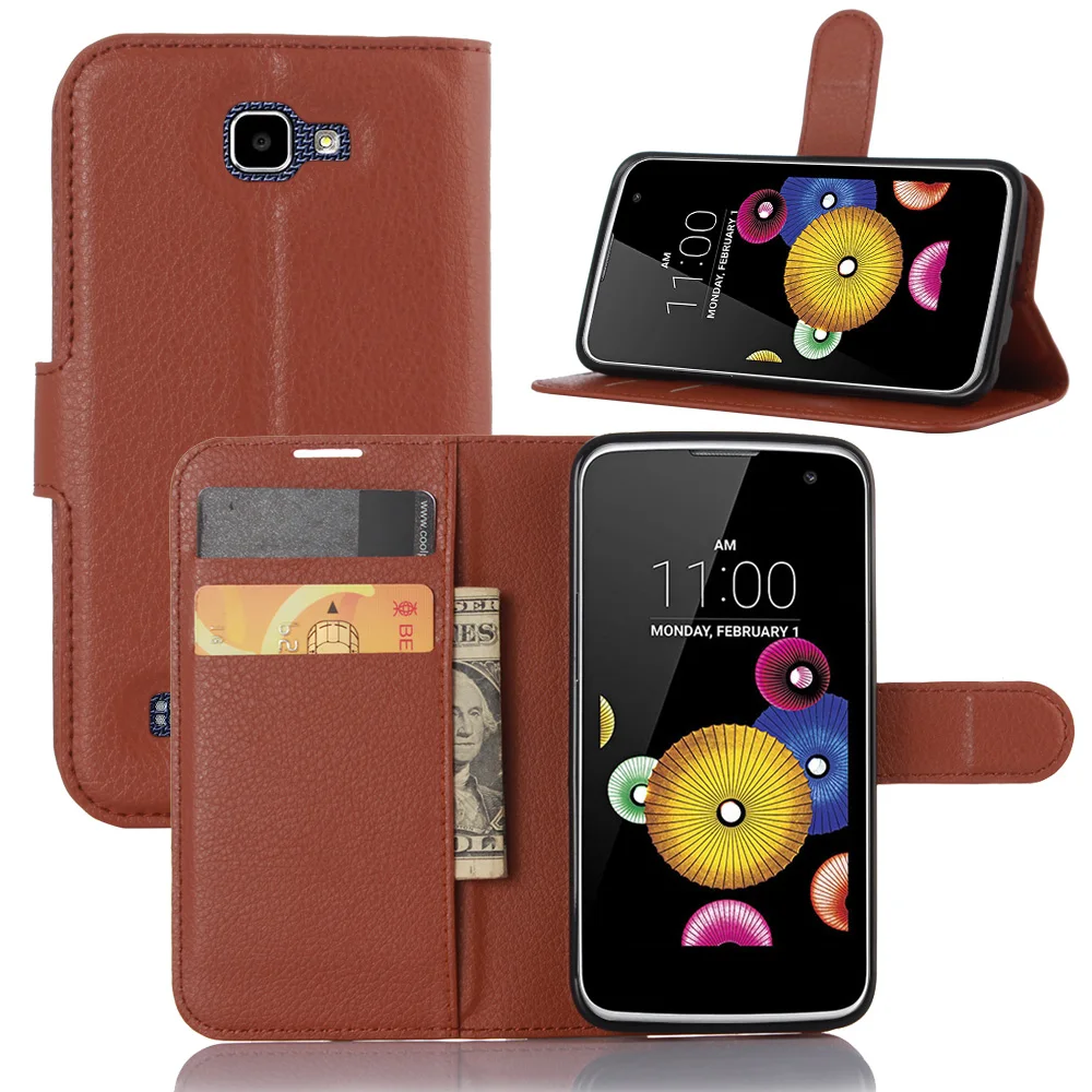 Чехол книжка в виде кошелька из зернистой кожи с откидной крышкой для LG K4
