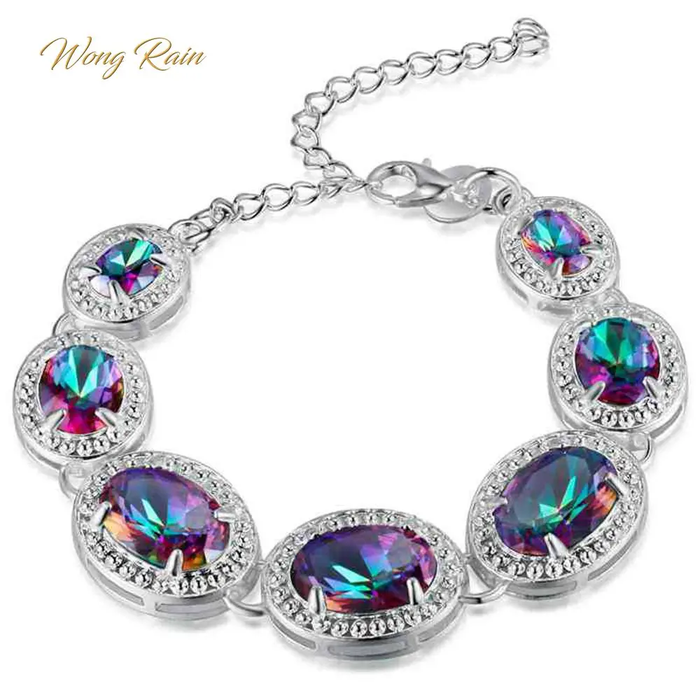Wong Rain 925 пробы Серебряный Мистик Радуга Топаз изумруд драгоценный камень браслет на запястье хорошее ювелирное изделие подарок