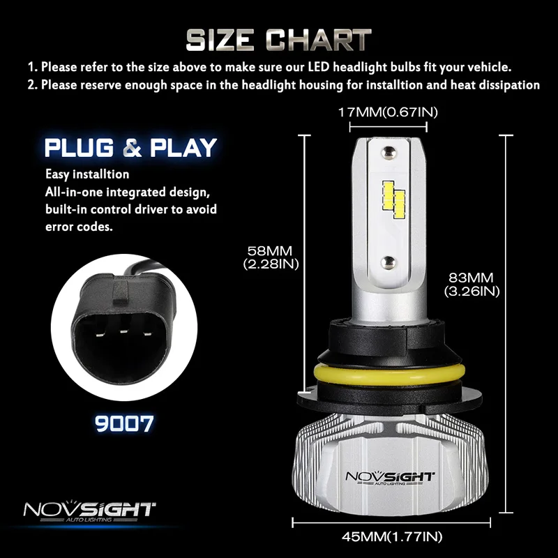 Novsight H7 H4 Led автомобилей головной светильник 6500 к 50 Вт 10000lm помощи при парковке H1 H3 H8 H9 H11 H13 9005 9006 9007 Авто противотуманных фар с возможностью креативного Светильник лампы
