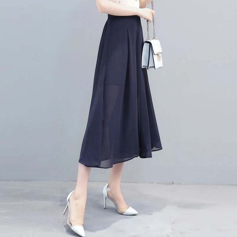 Женские двухслойные шифоновые широкие брюки Капри повседневные с высокой талией