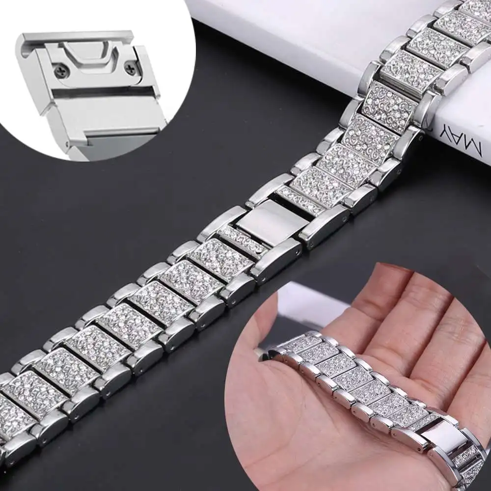 26 мм Quick Fit часы замена металлические стразы Bling регулируемые полосы браслет для Garmin Fenix 5X/3(не подходит для Fenix5/5S) женщин