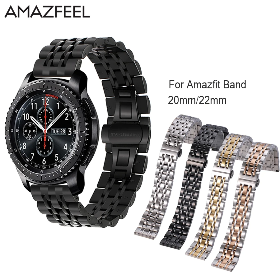 20 мм 22 мм ремешок для часов из нержавеющей стали для Xiaomi Huami Amazfit ремешок Bip Amazfit Stratos Pace 2 браслета samsung S3 Classic