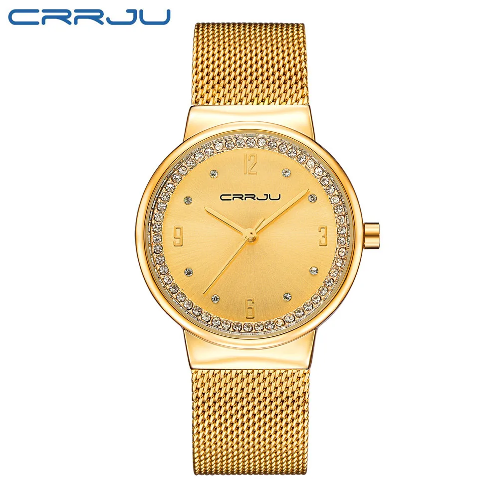 Новый бренд 2017 CRRJU Relogio Feminino часы женские из нержавеющей стали модные