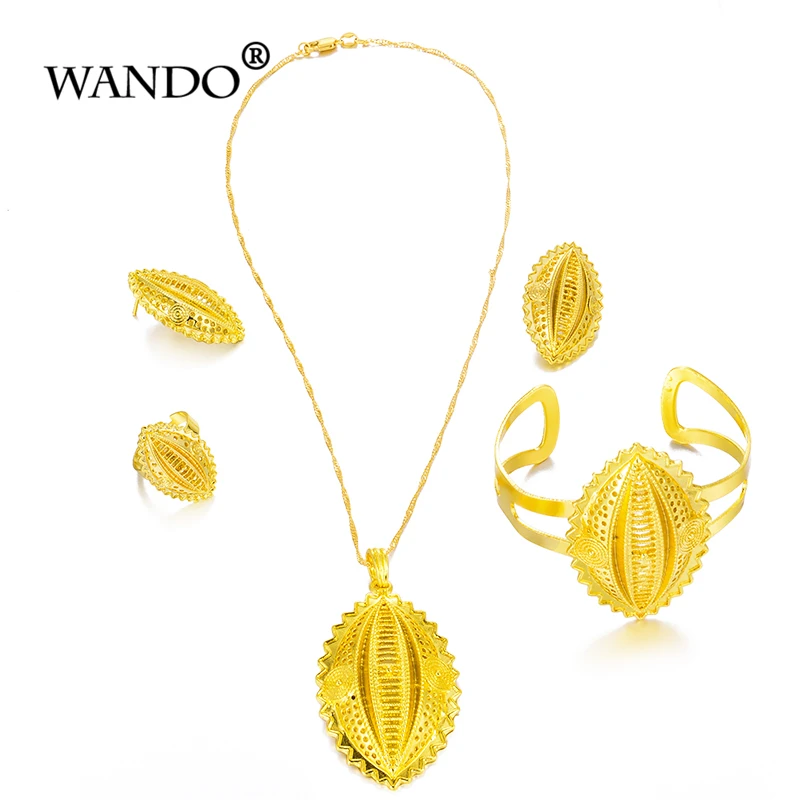 WANDO 24K золотые ювелирные изделия Новое эфиопское золото Цветные Наборы кулонов