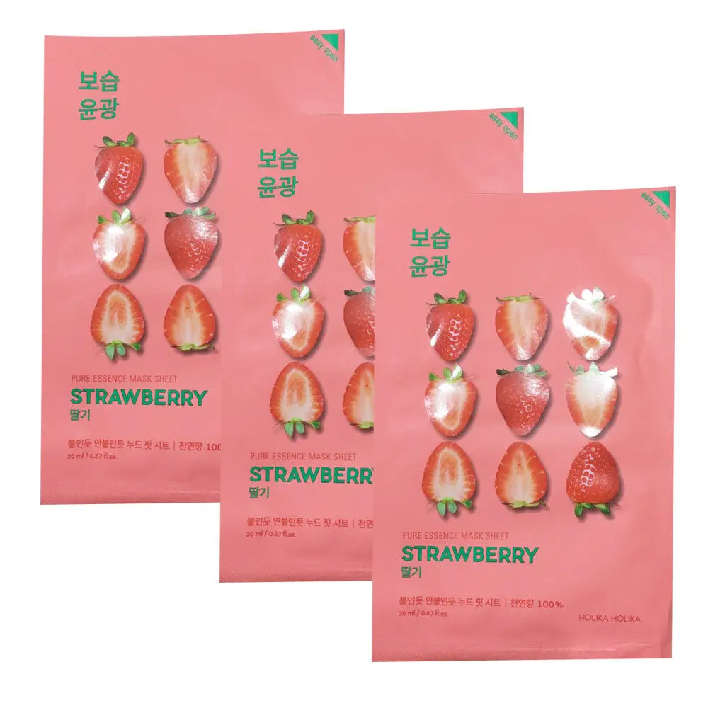 Strawberry 3pcs Маска для лица, 20 мл, отбеливающая, увлажняющая, против морщин, натуральная, корейская косметика - Цвет: Strawberry 3pcs