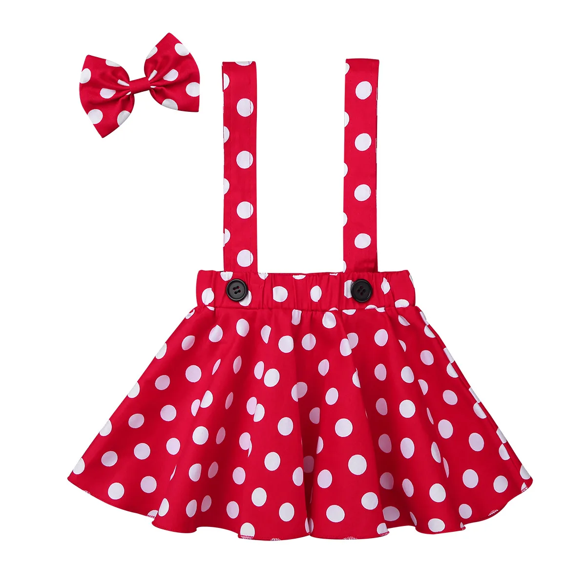 Infant Baby Girls Clothes Red Polka Dots Printed Suspender Skirt with Hairbow Set Christmas Halloween Costume Outfit | Мать и ребенок