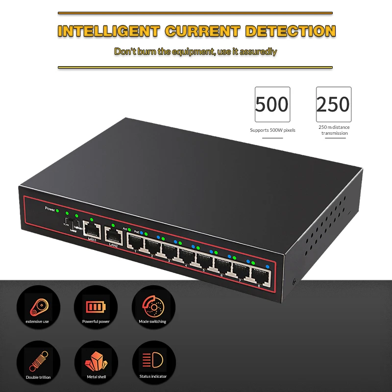 Коммутатор POE 8 + 2 порта 48 В Ethernet VLAN 10/100 Мбит/с сетевой переключатель для CCTV IP