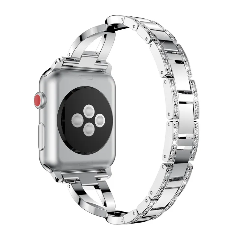 Браслет из нержавеющей стали с бриллиантами для Apple Watch band 4 40/44 мм Женский браслет