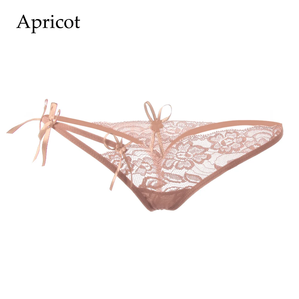 Apricot 1 шт., сексуальные эротические кружевные трусики, стринги для женщин, сетчатые стринги, нижнее белье, трусы с низкой посадкой, женское нижнее белье, бандажные трусы с Т-образной спинкой - Цвет: Apricot