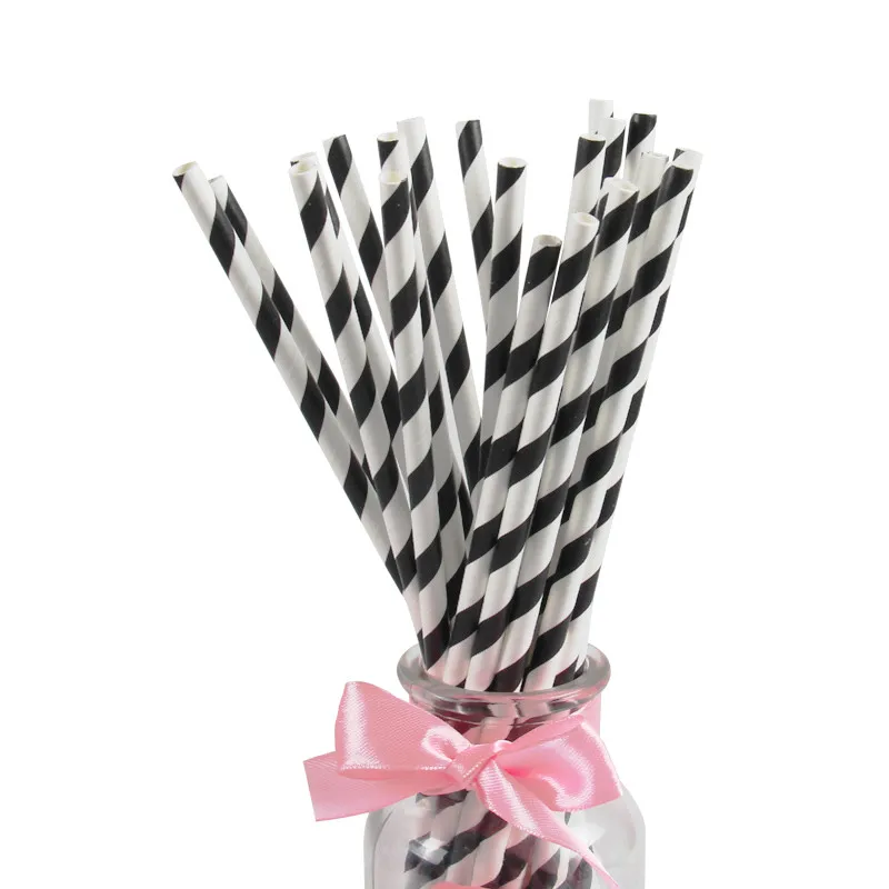 Black Striped 25 шт./лот, соломинки из бронзированной бумаги розового золота для детей, для дня рождения, вечеринки, свадьбы, декоративные принадлежности для мероприятий, соломинки для питья - Цвет: Black Striped