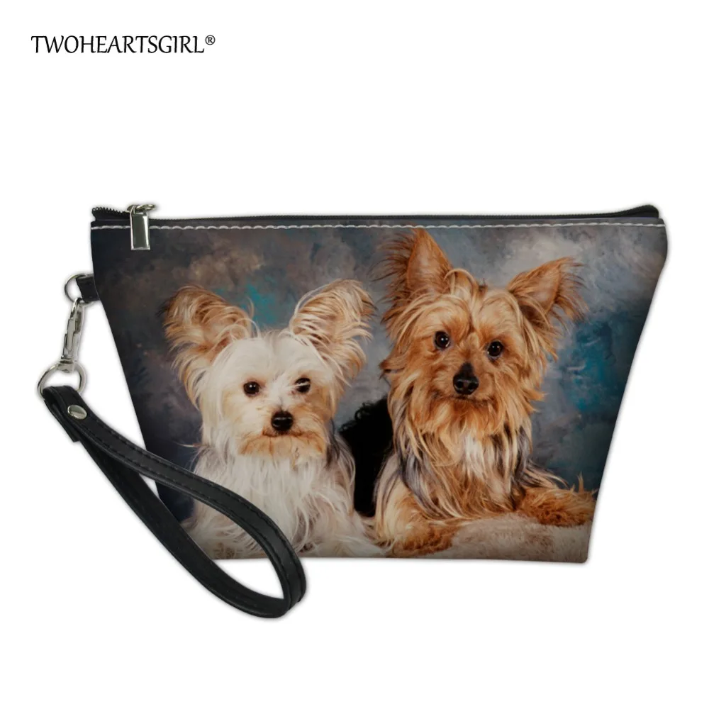 

Twoheartsgirl Women Make Up Bag Yorkshire Terrier Print Cosmetic Case for Women Leather Female Ladies Makeup Bag Wash Pouch