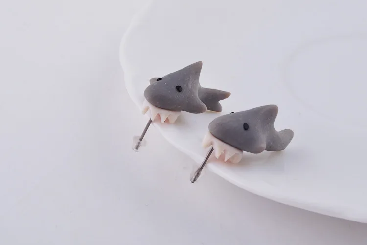 1 Pair Hot Sale Cute 3D Cartoon Shark Ear Studs Soft Polymer Clay Animal Earrings for Women Piercing Jewelry Handmade BijouxDL13 | Украшения