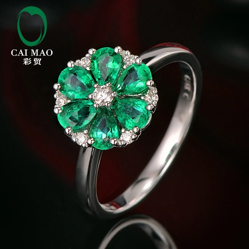 Классическое Белое золото 14 к 0.92ct натуральный изумруд и 0.10ct бриллиантовое обручальное кольцо