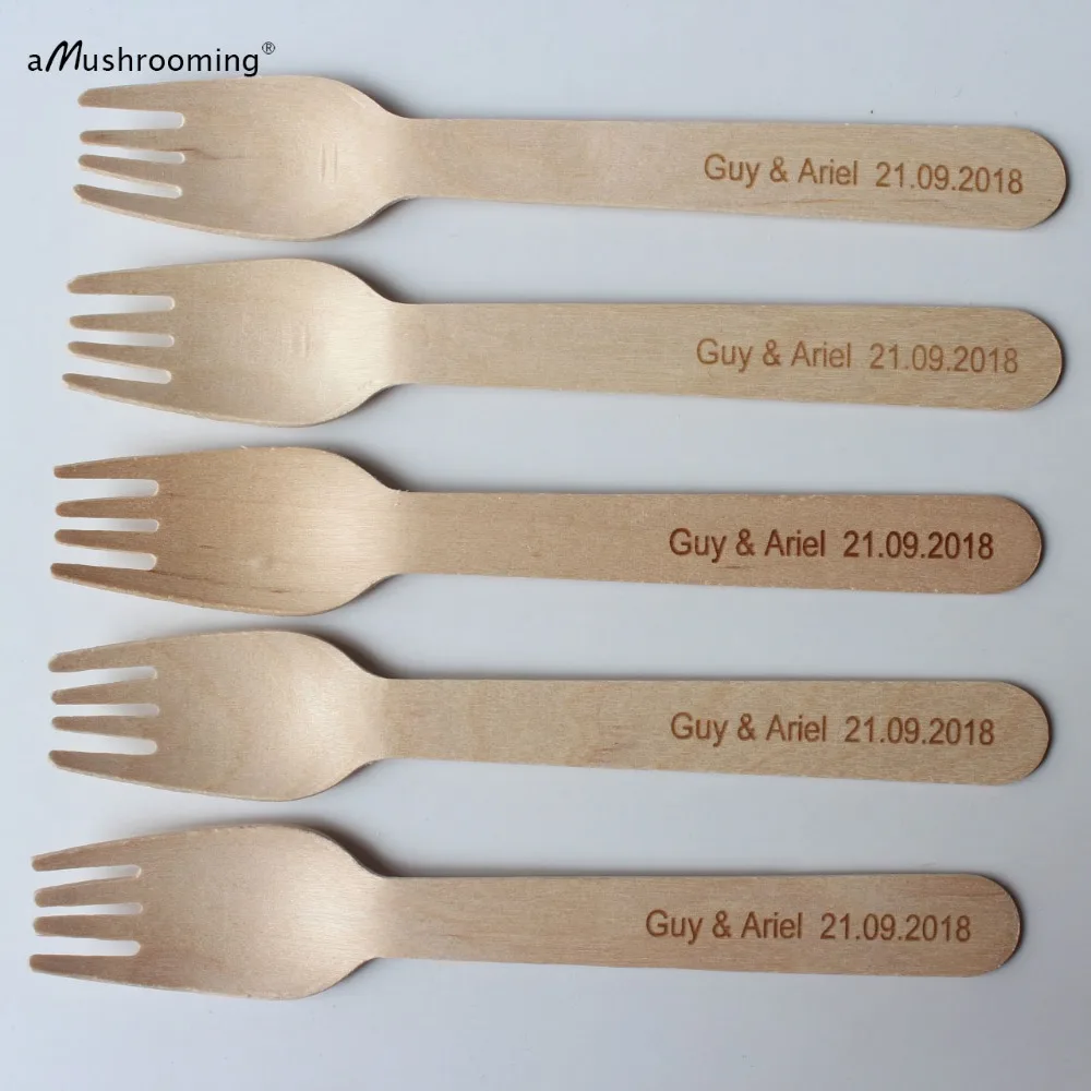 100 персонализированные деревянные вилки для фруктов салата деревянная посуда
