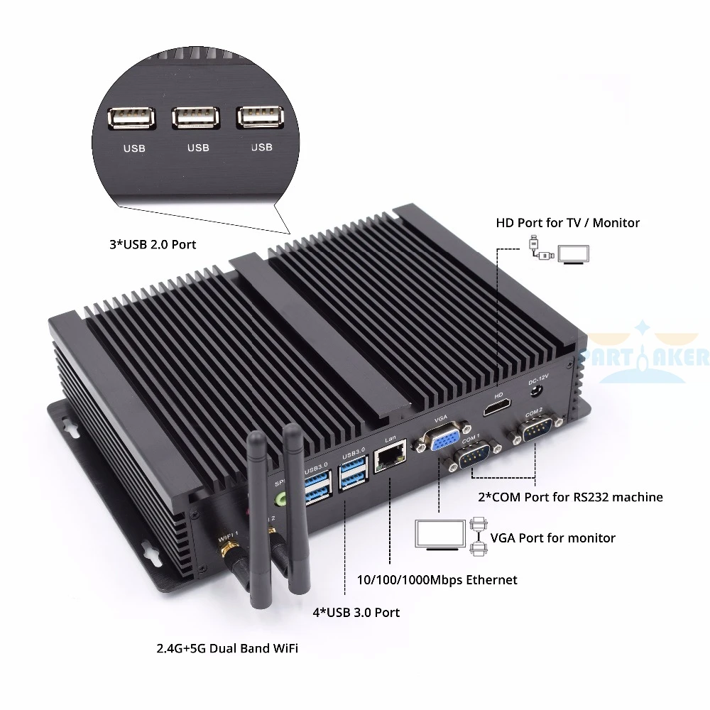 Core i5 7200U Мини ПК К 4 к Ultra HD 3D Blu Ray Мини ПК оконные рамы 10 16 ГБ оперативная память USB 3,0 Minipc Linux Безвентиляторный Core i5 мини-неттоп ПК