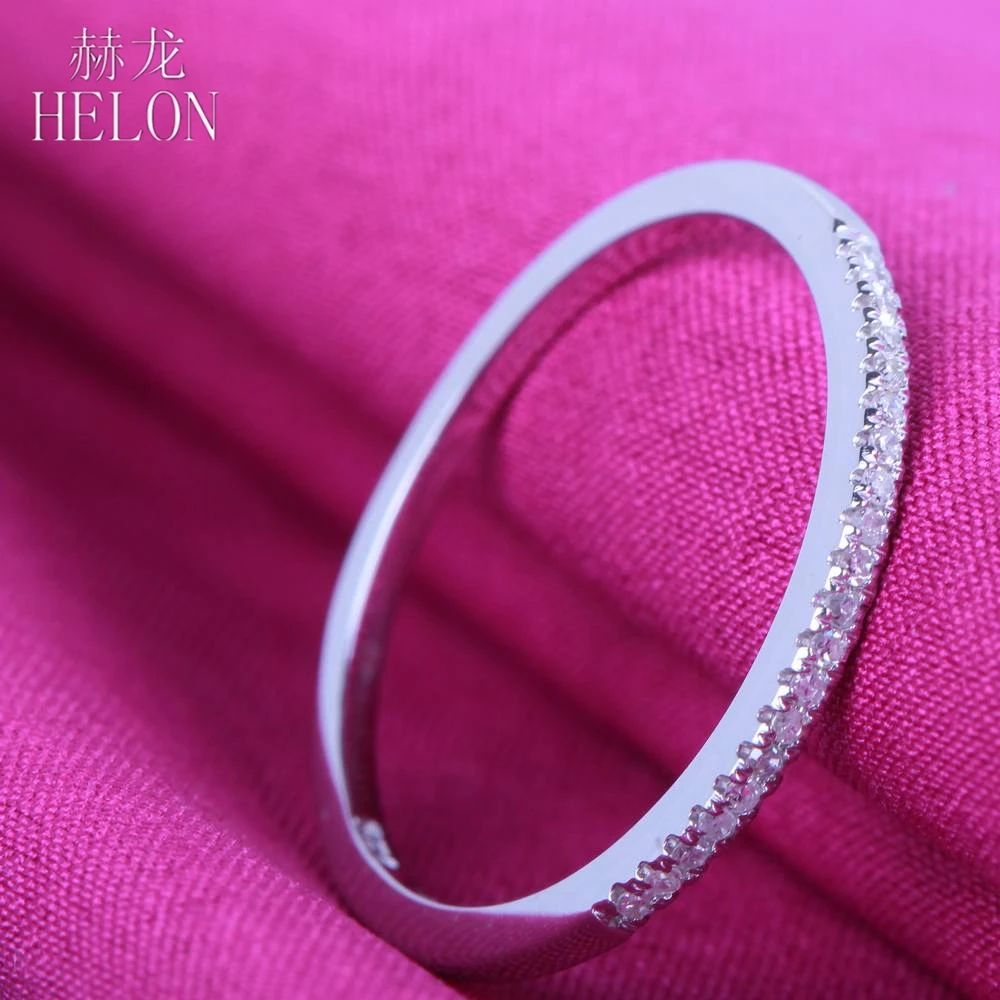 

HELON Solid 14K (AU585) White Gold Pave 0.1Ct Natural Diamond Half Eternity Band Ring Women Engagement Anniversary Fine Jewelry