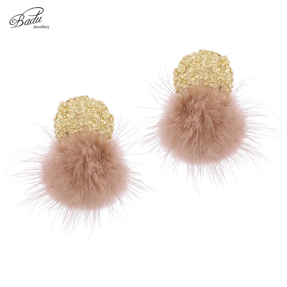 Милый меховой шарик Badu серьги из искусственного меха норки Симпатичные