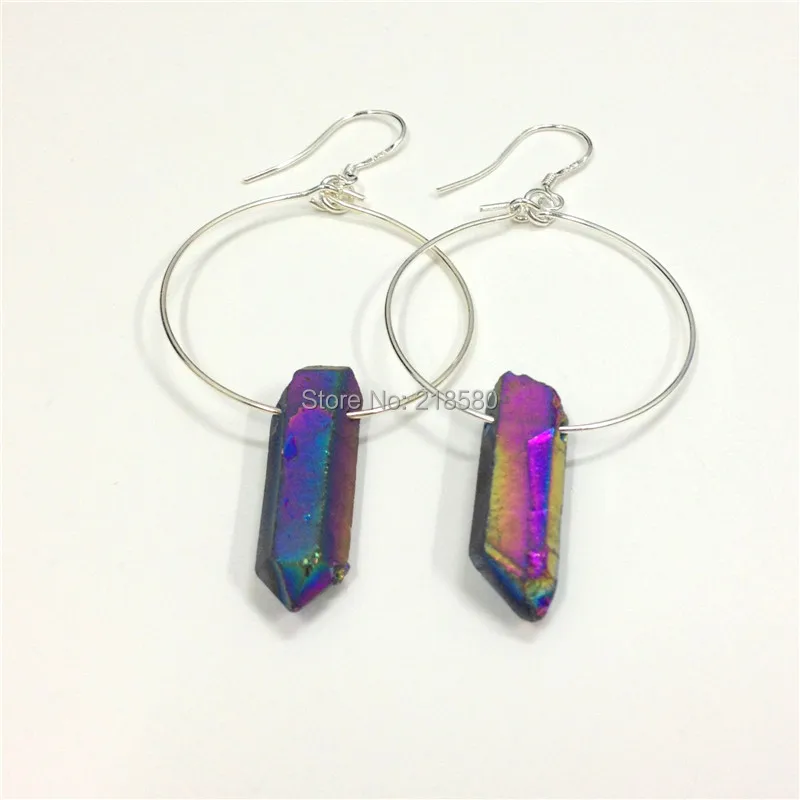 SER-026 ювелирные изделия в стиле бохо радужные титановые кварцевые серьги-кольца