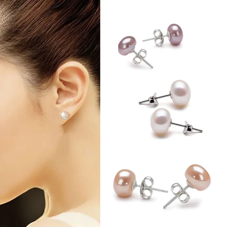 7MM Freshwater Pearl Stud Earring Purple Pink White Natural Ear Earrings Trendy Charming Wedding Jewelry Accessories | Украшения и