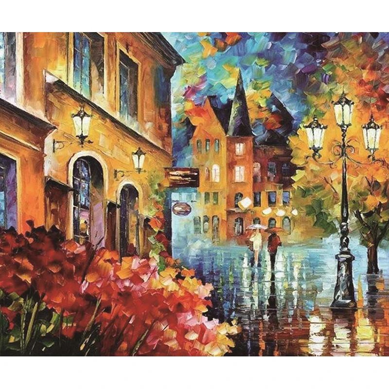 Алмазная живопись с изображением городского пейзажа ручной работы дождь уличная