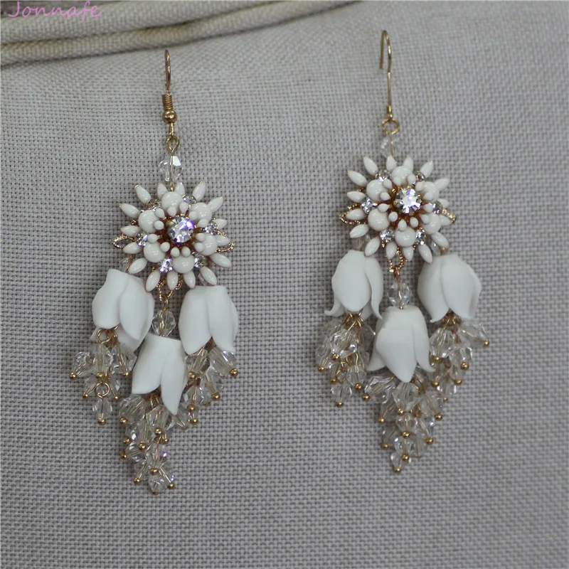 

Jonnafe Delicate Flower Bridal Drop Earrings Wedding Accessories Jewelry Handmade Crystal Women Earrings
