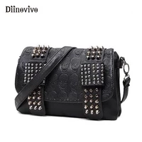 diinovivo 2021 new rivet women bag pu leather shoulder bags skull bag punk crossbody bags for women chain messenger bag whdv0934