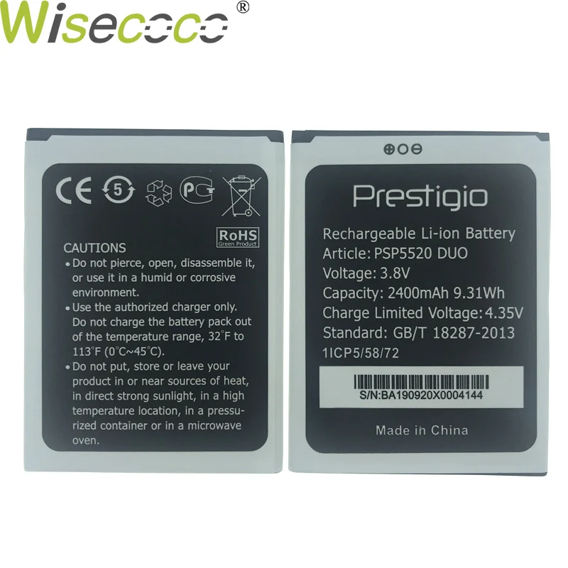 Wisecoco PSP5520 2400 мАч 3,8 в съемный аккумулятор для Prestigio Muze B5 PSP5520 DUO Замена аккумулятора телефона+ номер отслеживания