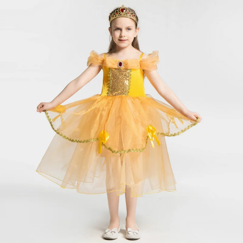 Сказочная Красавица и Чудовище для девочек праздничное платье принцессы Белль