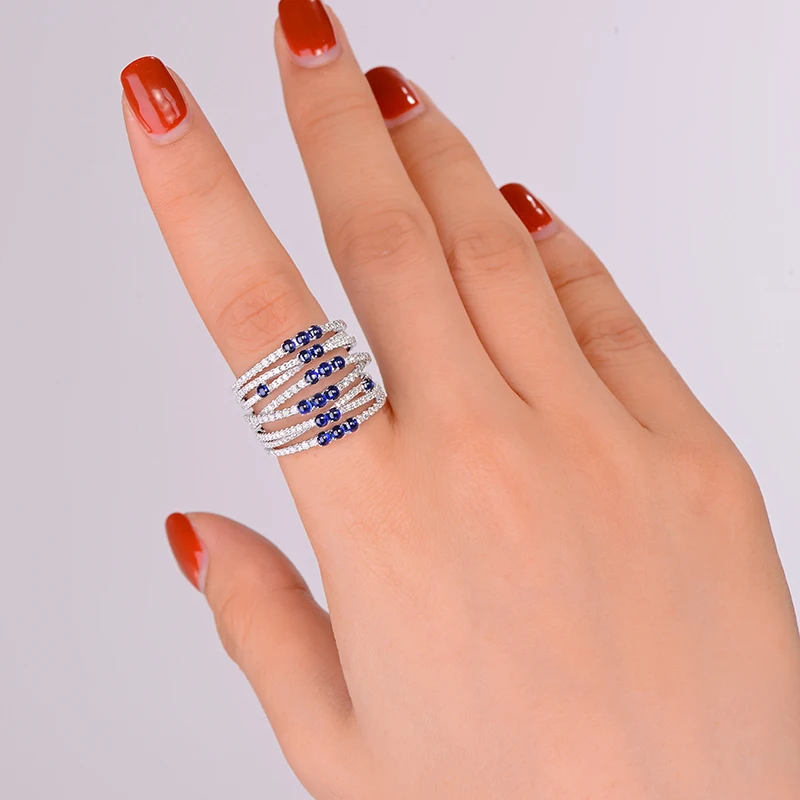 Caimao 1.38CT кабошоном натуральный сапфир и 1.43ct бриллиантами 14kt белого золота Гипербола обручальное унисекс