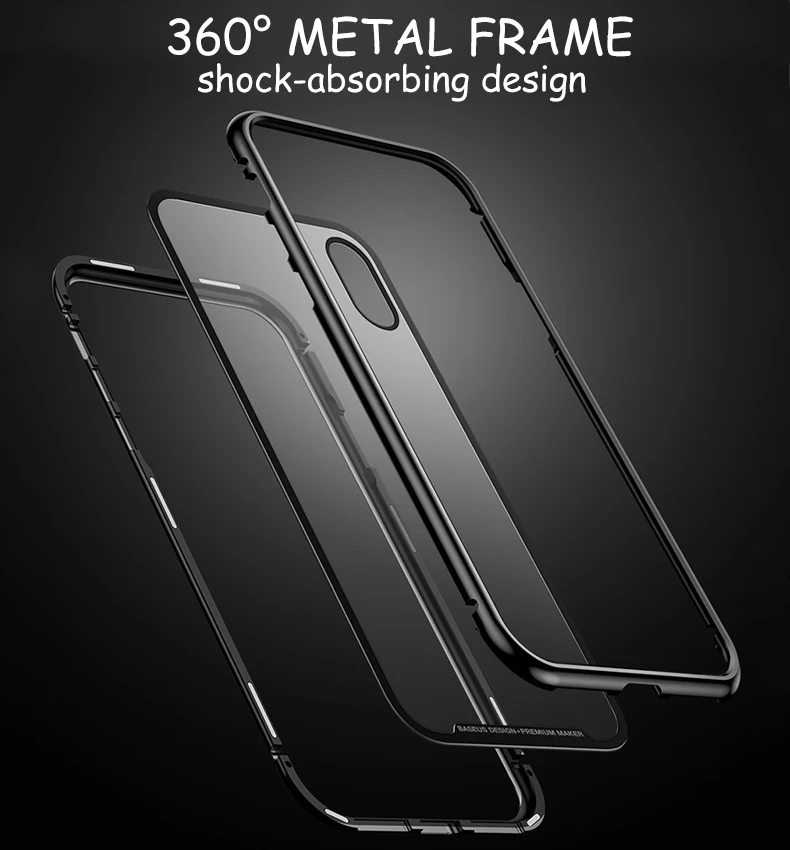 Magnetic Adsorption Phone Case Metal Magnet Absorption Screen Protector Tempered Glass Flip Cover For iPhone X 8 7 Plus |