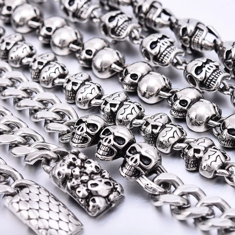 Модный женский и мужской браслет из нержавеющей стали с черепом цепочка на