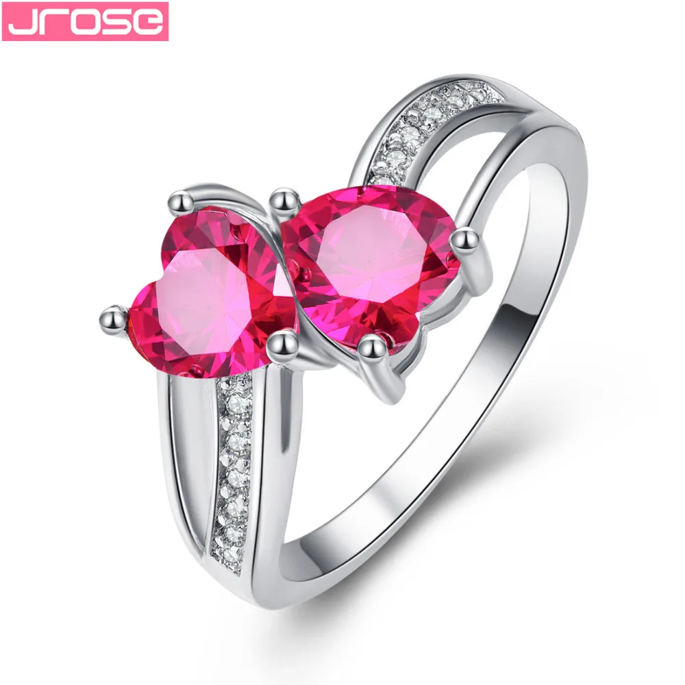 

JROSE Gorgeous Fashion Romantic Heart Cut Pink Tourmaline & White Cubic Zirconia Jewelry Silver Ring Size 6 7 8 9 Fashion