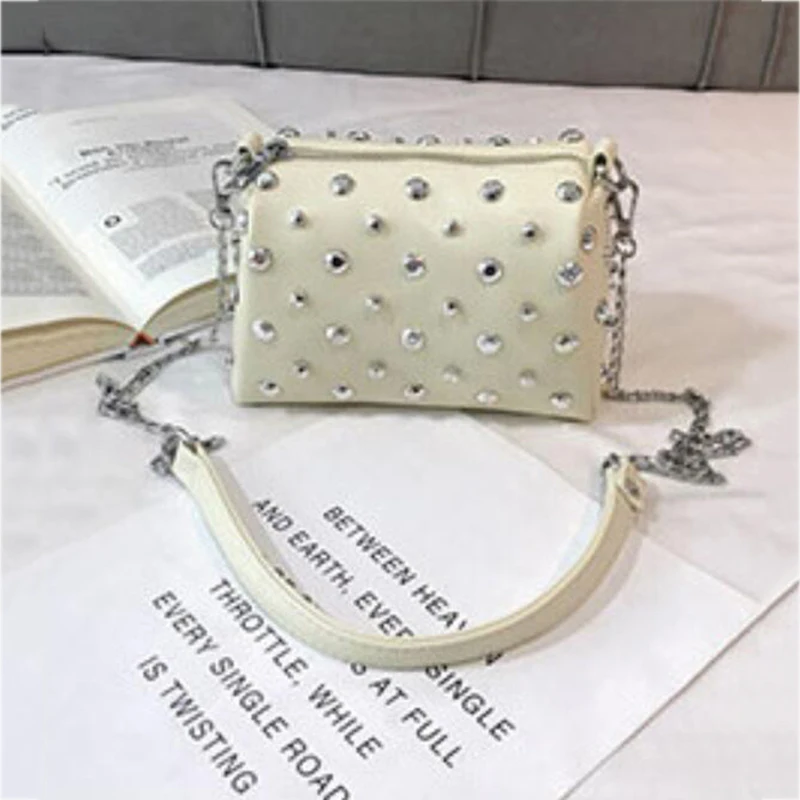 Yogodlns Bags For Women New Fashion Rivet PU Leather Women Bag Diamonds Shoulder Messenger Bag Chains Small Flap Crossbody Bag