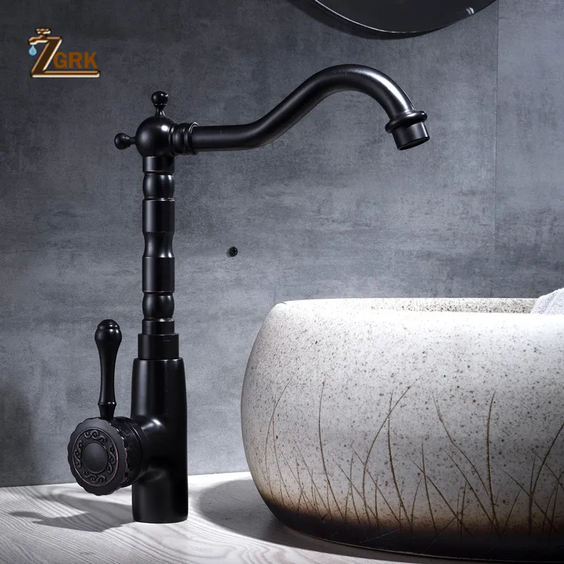 zgrk basin faucet black brass retro bathroom sink faucet single handle hight arch swivel spout kitchen deck vessel mixer taps free global shipping