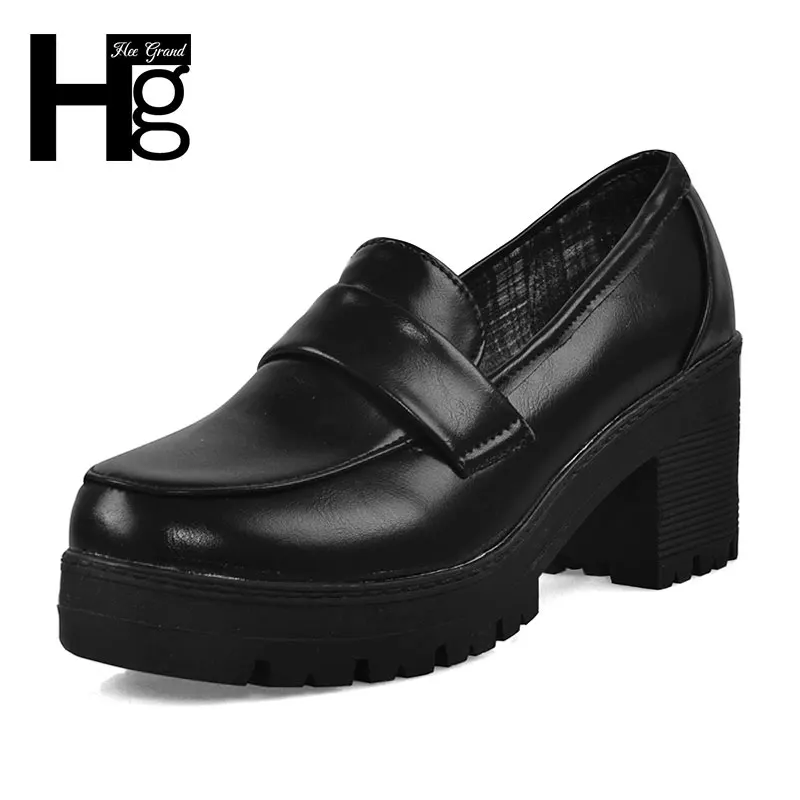 HEE GRAND/2017 Осенние классические туфли лодочки слипоны на высоком толстом каблуке