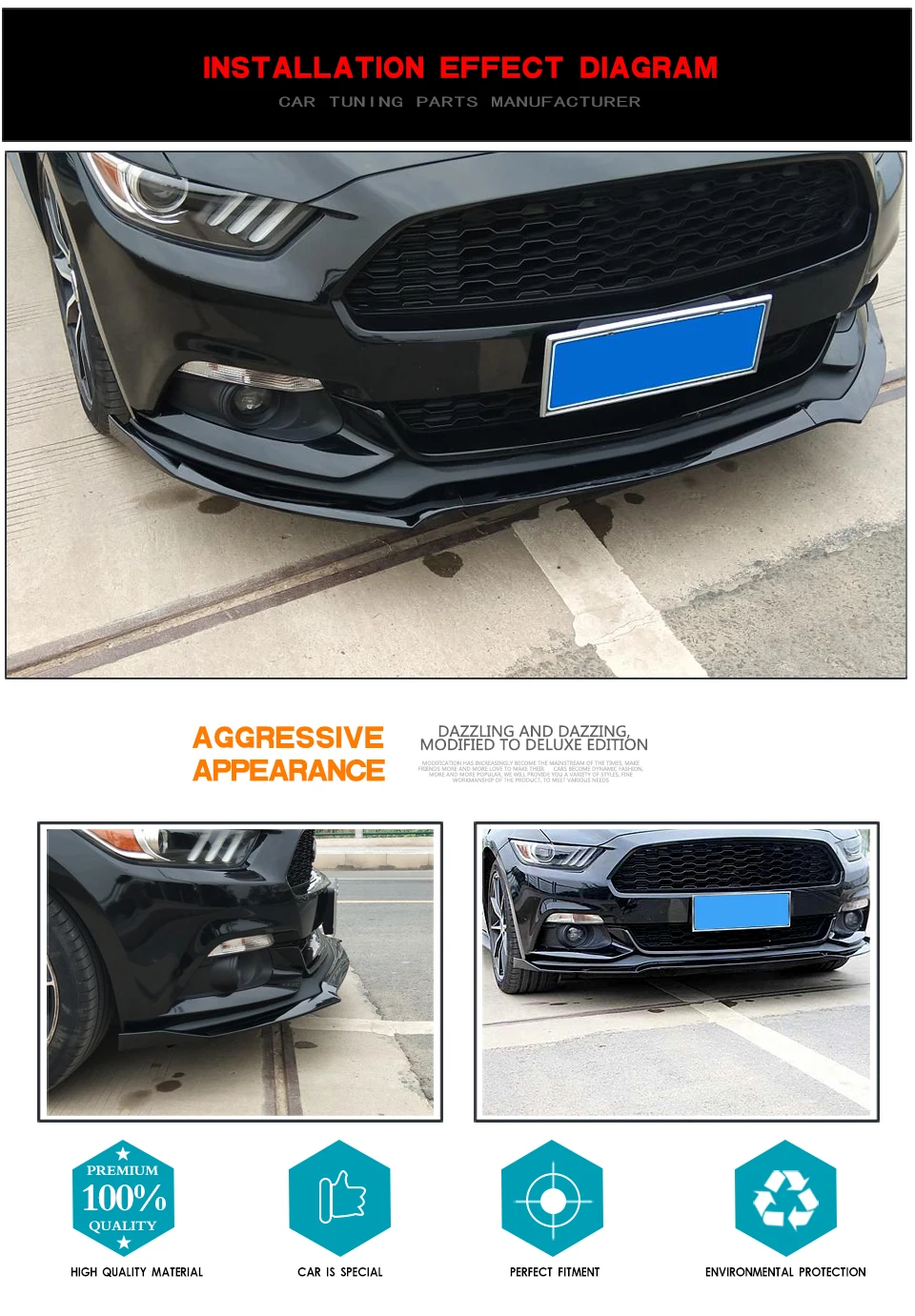 Передний бампер спойлер сплиттеры для Ford Mustang PP матовый черный глянцевый не для Shelby GT350