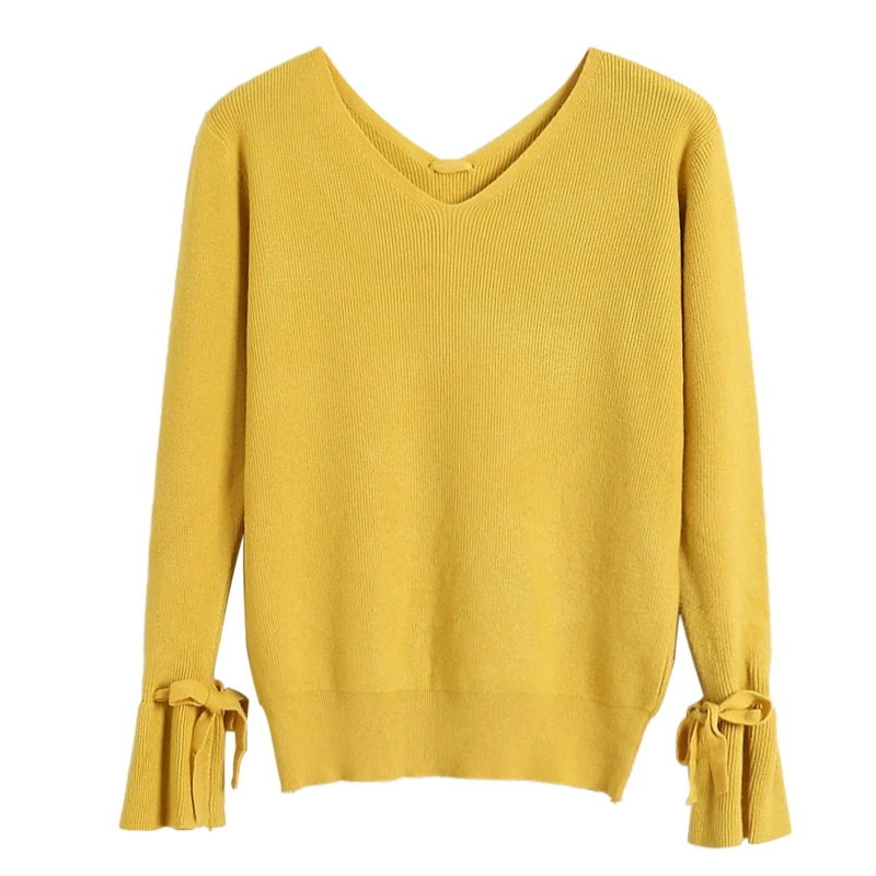 Женский вязаный свитер с длинным рукавом модный тонкий джемпер v-образным