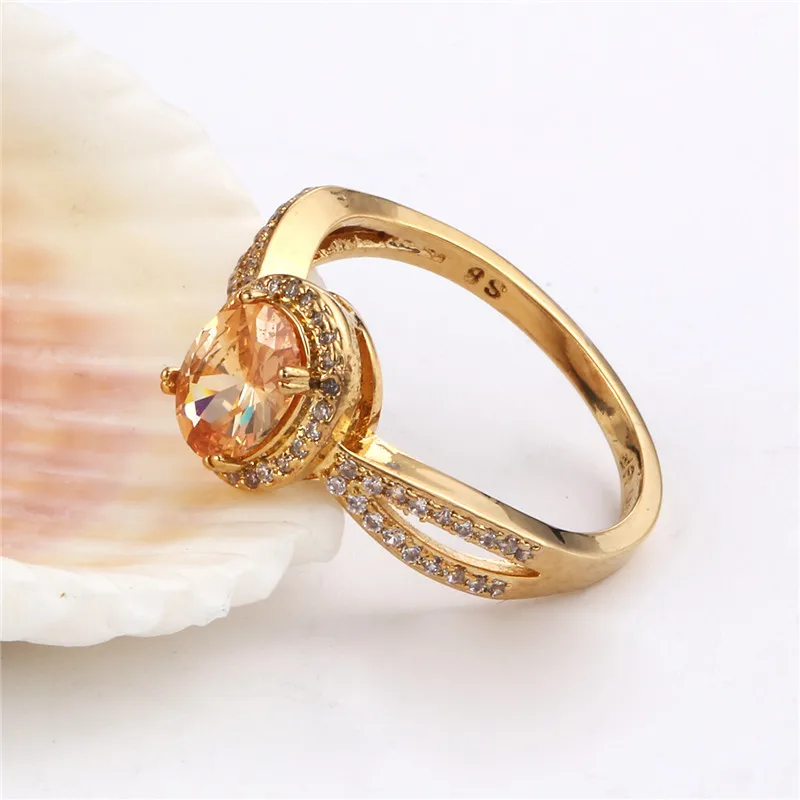 Женское кольцо на палец BUDONG Овальный апельсин с кристаллом циркония золотого