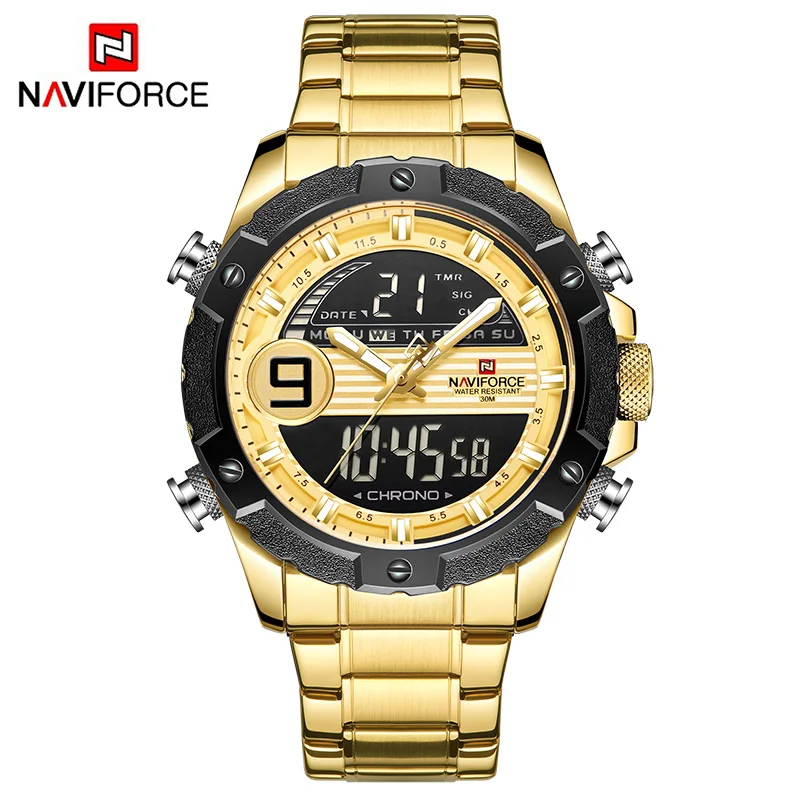 2019 NAVIFORCE мужские часы Топ люксовый бренд Модные золотые кварцевые браслет для