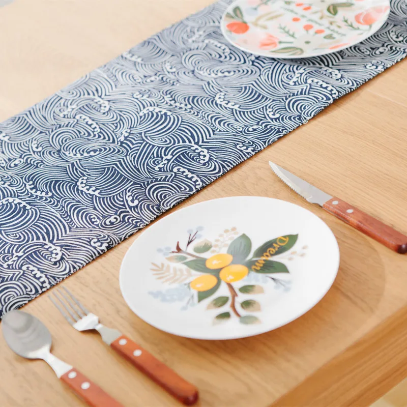 

Free Shipping Blue Waves Table Runner Decoracion Mesa Hogar Cotton Linen Chemin De Table Tafelloper For Party Wedding Decor