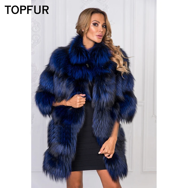 TOPFUR Роскошная Новая шуба из натурального Лисьего меха для женщин зимняя куртка