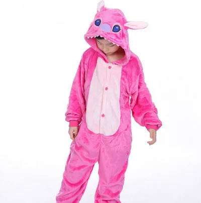 Onesie/Детские пижамы кигуруми с единорогом; Пижама с рисунком панды, единорога, стежка; Фланелевая Пижама для мальчиков и девочек; забавные пижамы с капюшоном для косплея - Цвет: Pink Stitch