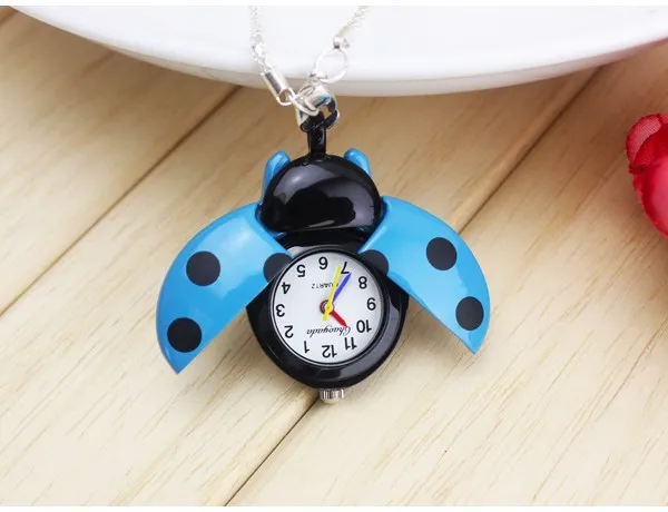 100 шт./лот Божья коровка ожерелье кварцевые карманные часы с цепочкой для детей