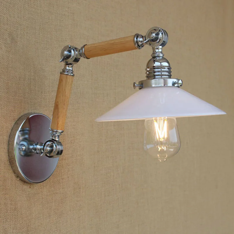 Goede Moderne Verstelbare Swing Arm Hout Glas Helder/wit Schaduw Wandlamp E27 Led Licht Decoratieve Voor Werkkamer Slaapkamer Woonkamer Room Bar