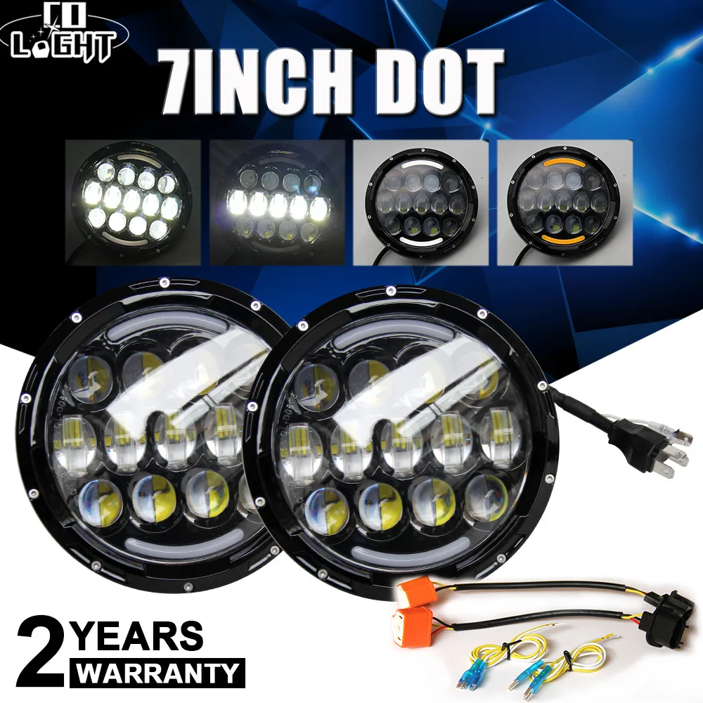 Светодиодный налобный фонарь Круглый 7 дюймов 105 Вт H4 H13 Angel Eye Hi Lo DRL 12 В 24 для Jeep