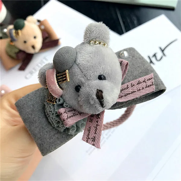 Корейский бантик для головы ручной работы с мультяшным медведем, бантик для взрослых и женщин, эластичная повязка для волос, аксессуары для головы, осенняя Winter-YHAWEHB041C5 - Цвет: 1
