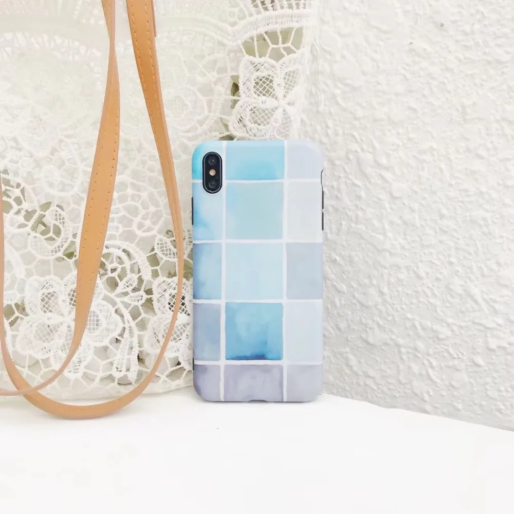 Синий чехол с мозаичным узором для телефона iphone XR XS Max геометрический мягкий iPhone6 6
