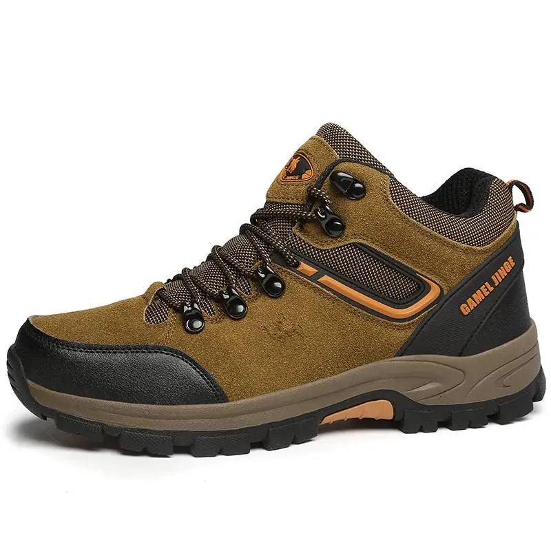Real Leather Outdoor Hiking Shoes Plus Velvet Men Warm Snow Boots Walking Climbing Non-slip Women Hiking Shoes Trekking Shoes - Color: 1111 khaki