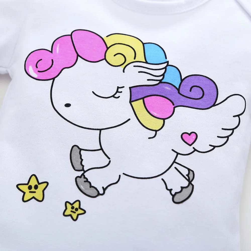 

Newborn Baby Girl Clothes Sets Infant Fashion Unicorn Pegasus Star Heart Castle Tops+Pants+Hat+Headband 4PCS Baby Girl Clothing